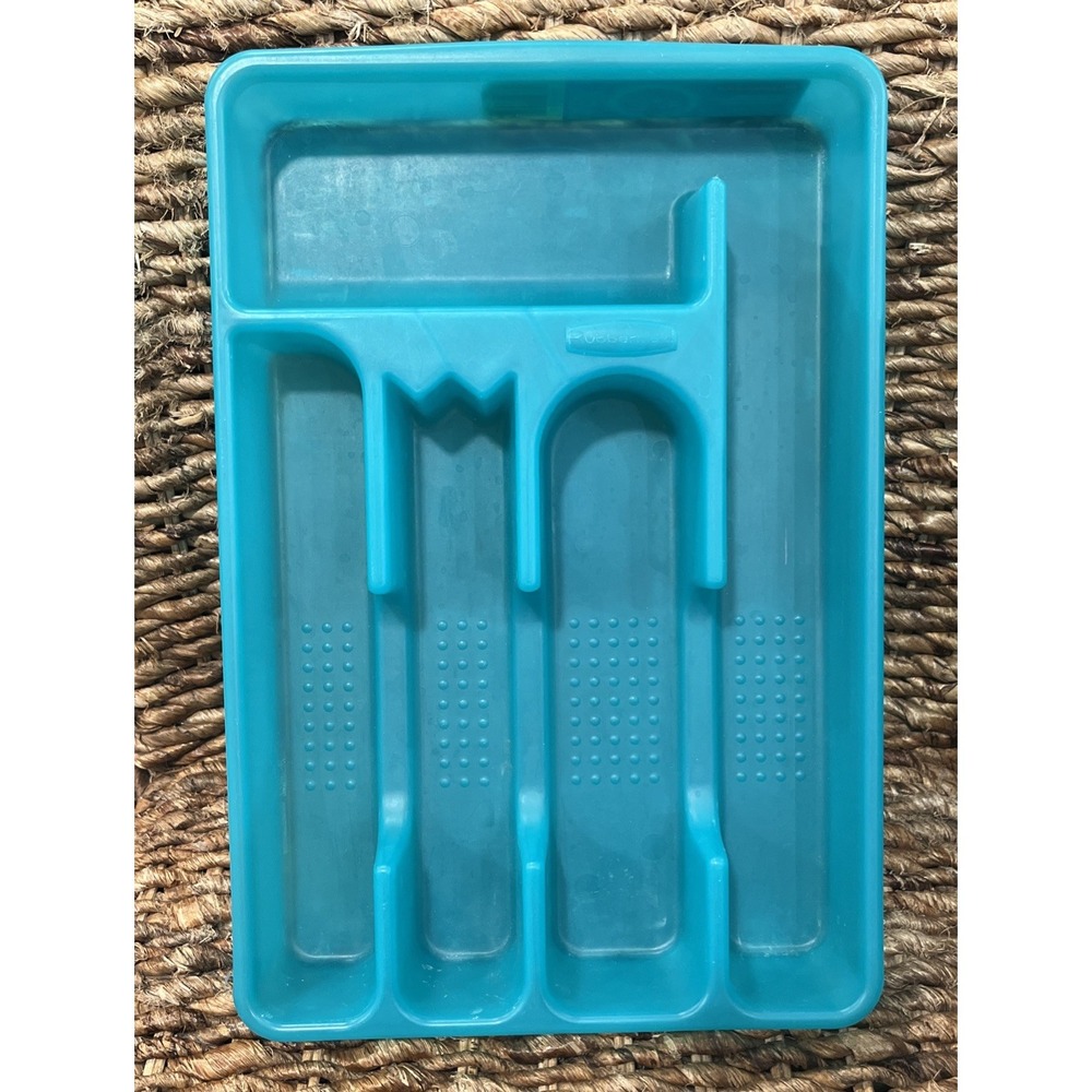 Vintage 1994 Rubbermaid Teal Green Cutlery Organizer Silverware Tray #2919 NOS!
